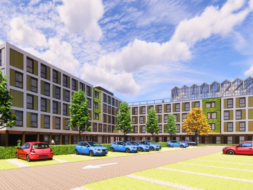 Nieuwbouw Homeland Maasdijk vanaf parkeerplaats